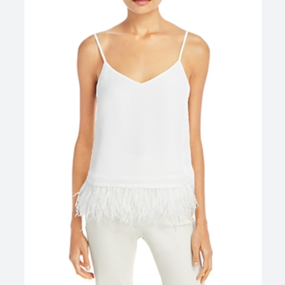 NWT Aqua White Chiffon Tank Top With Feather Detail Bottom Size XL